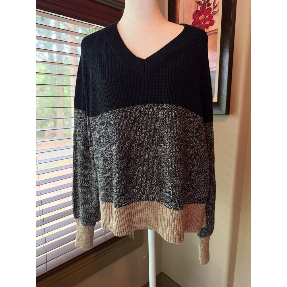 French Connection colorblock V-neck sweater oversized Medium